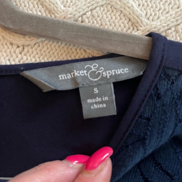 Market & Spruce Rich Navy Blouse, Sheer Short Sleeve Women’s Size Small - Picture 13 of 15